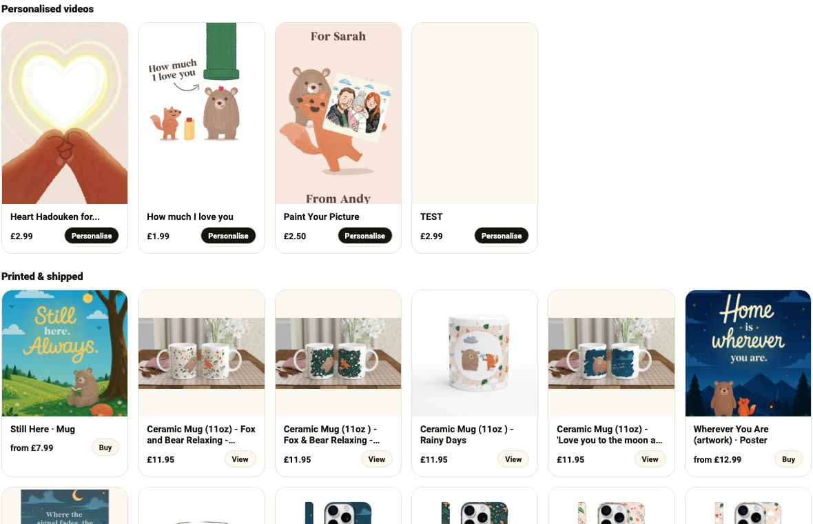 Slop Art products embedded on a creator's own website